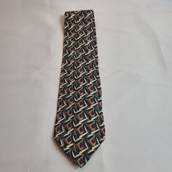 Martin Wong Men's Silk Tie Ivory Gray & Burgundy Abstract Design Napa California - Picture 1 of 8